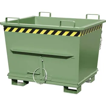 Přepravník Kónický přepravník s výklopným dnem, objem 700 l, nosnost 1500 kg, d x š x v: 1040 x 1200 x 970 mm, barva zelená RAL6011