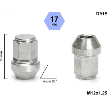 Matice na kolo Kolová matice M12x1,25 kužel uzavřená, klíč 17, D91F, výška 33 mm
