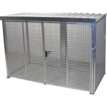 Klec na plynové lahve, se střechou, dvoukřídlé dveře, max. lahví 78 x Ø 230 mm, d x š x v: 3100x1500x2160 mm, žárově zinkované