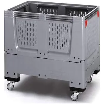 Přepravník Velký skládací přepravník z polyetylenu, perforované stěny, 1200 x 800 x 1000 mm, na kolečkách