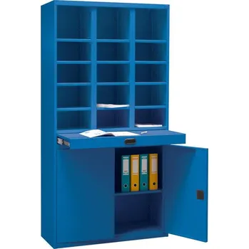 Kovová skříň s 15 přihrádkami a skříňkou, v x š x h: 1990 x 1000 x 435 mm, barva modrá RAL5010