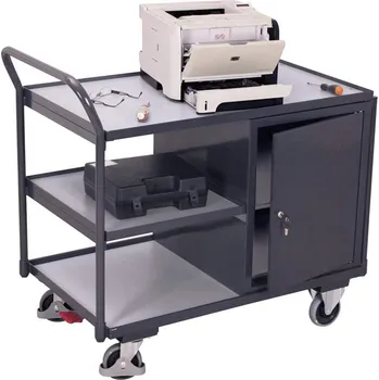 Antistatický dílenský vozík VARIOfit, pracovní plocha 985 x 590 mm, 2 police, 1 skříňka