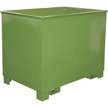 Přepravník Výklopný kovový přepravník pro otočné vidle, objem 800 l, nosnost 1000 kg, d x š x v: 840 x 1240 x 975 mm, barva zelená RAL6011