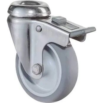 Pojezdové kolečko Přístrojové kolečko, otočné s brzdou, vidlice z nerezi, pr. 50 mm, s hřbetním otvorem, nosnost 40 kg