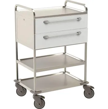 Policový vozík nerezový, 3 police, 2 zásuvky v barvě bílé, v x d x š: 1120x760x560 mm