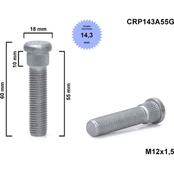 Kolový svorník - šteft M12x1,5x55 tisícihran průměr 14,3mm CRP143A55G délka 60mm