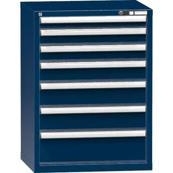 Zásuvková dílenská skříňka, 7 x zásuvka, v x š x h: 990 x 731 x 630 mm, barva tmavě modrá RAL5010