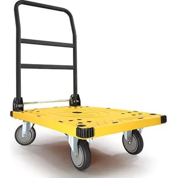 Plošinový vozík se sklopným madlem, ložná plocha z plastu d x š: 610x400 mm, barva žluto-černá