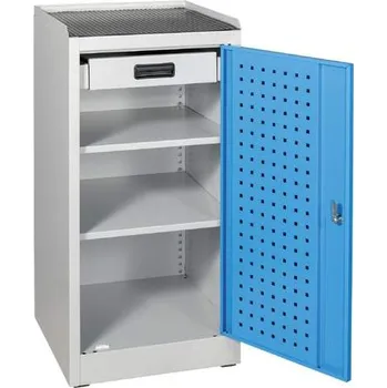 Příruční dílenská skříňka, v x š h: 1030 x 500 x 500 mm, 1 x zásuvka, 2 x police, barva šedá RAL7035/ modrá RAL5012