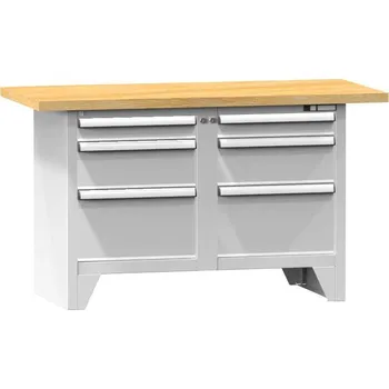 Dílenský stůl Dílenský modulární stůl, deska - buková spárovka 1500 x 700 mm, 6 x zásuvka, barva šedá RAL7035