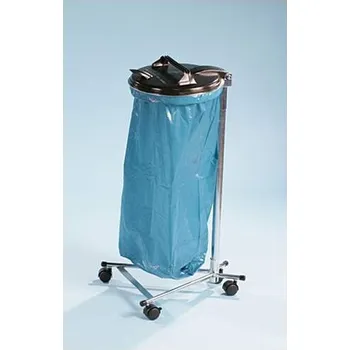 Odpadkový koš Stojan pro pytle na odpadky, pojízdný, pozinkovaný, víko plastové