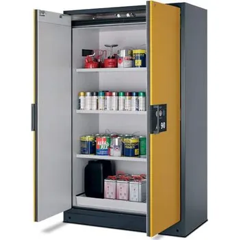 Bezpečnostní skříň na chemikálie 90 min., 3 police + vana, š. 1200 mm, TSA/AGT, dveře žluté