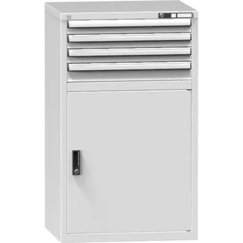 Zásuvková dílenská skříňka, v x š x h: 1215 x 731 x 630 mm, 4 x zásuvka, 1 x skříňka, barva šedá RAL7035