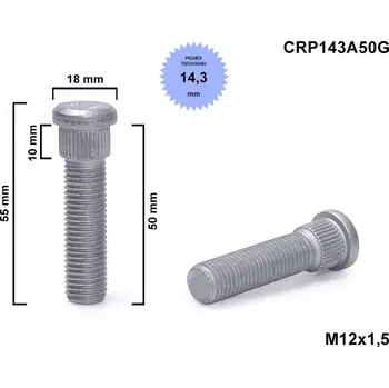 Kolový svorník - šteft M12x1,5x50 tisícihran průměr 14,3mm CRP143A50G délka 55mm
