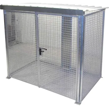 Klec na plynové lahve, se střechou, dvoukřídlé dveře, max. lahví 60 x Ø 230 mm, d x š x v: 2400x1500x2160 mm, žárově zinkované