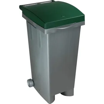 Odpadkový koš Koš plastový na tříděný odpad, objem 80 l, víko zelené