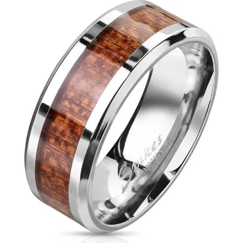 Prsten Šperky4U Pánský ocelový prsten dekor dřevo - velikost 68 - OPR1837-68