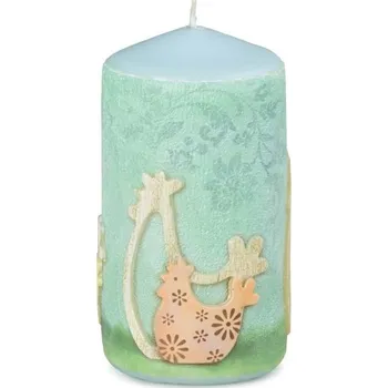 Svíčka Válec 60x110mm aplikace Slepička zelená svíčka 240 gram