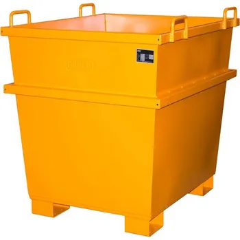 Přepravník Kónický ocelový přepravník, stohovací, objem 1000 l, d x š x v: 1040 x 1200 x 1215 mm, barva oranžová RAL2000
