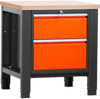 Dílenský stůl Dílenský stůl TECHNO, jednomodulový šířka 800 mm, 2 zásuvky, barva antracit RAL7016/oranžová RAL2004