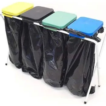 Odpadkový koš Držák na odpadové pytle, skládací, 4x 70-120 l, víka plastová (žluté, černé, modré, zelené)