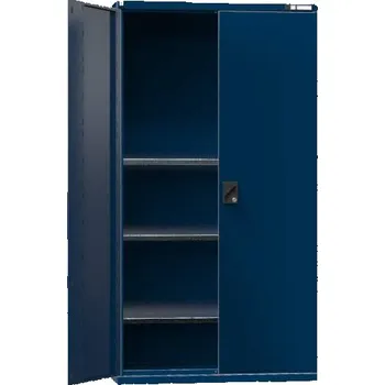 Dílenská skříň, v x š x h: 1950 x 1044 x 405 mm, dveře - dvoukřídlé plné, 3 x police 100 kg, barva tmavě modrá RAL5010