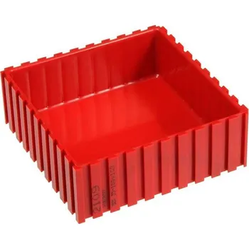 Skříňka na nářadí Plastová krabička, 102x102x35 mm, modul 10x10, barva červená.