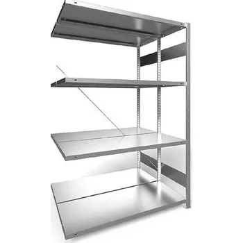 Dílenský regál Zásuvný regál CLIP S3, dvoustranný, V: 2000 mm, 2 x 5 polic 1300 x 500 mm, nosnost 230 kg, pozinkovaný, přídavný