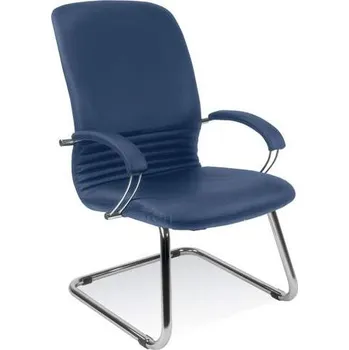 Konferenční křeslo MIRAGE s područkami, potah z kůže - barva modrá, podnoží z chromované ocel