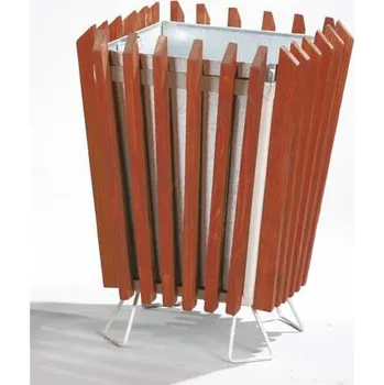 Venkovní odpadkový koš Venkovní koš s dřevěnými latěmi, hranatý, objem 45 l, výška 650 mm