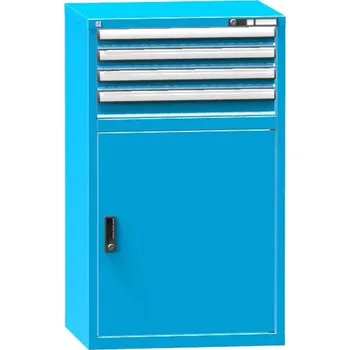 Zásuvková dílenská skříňka, v x š x h: 1215 x 731 x 630 mm, 4 x zásuvka, 1 x skříňka, barva modrá RAL5012