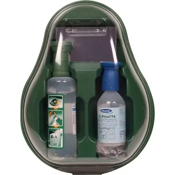 Lékárnička Nástěnný držák s výplachem očí, 500 ml fyziologický roztok + 250 ml BioPhos
