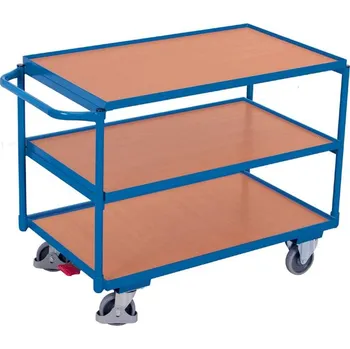 Plošinový vozík Stolní vozík VARIOfit s jedním bočním madlem a třemi policemi, 1000 x 600 mm, nosnost 250 kg