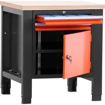 Dílenský stůl Dílenský stůl TECHNO, jednomodulový šířka 800 mm, 2 zásuvky, skřínka, barva antracit RAL7016/oranžová RAL2004.