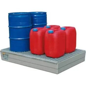 Nářadí na výměnu oleje Záchytná vana ze sklolaminátu, s pozinkovaným roštem, objem 140 l, 1200x800 mm, šedá