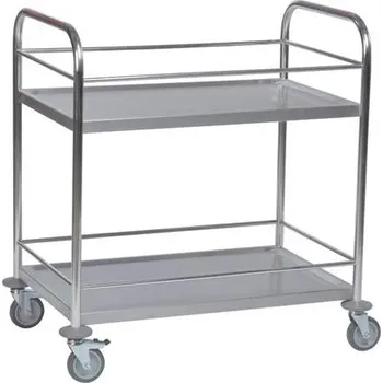 Servírovací vozík z nerezové oceli, 2 police se zábradlím, v x š x d: 940x590x910 mm