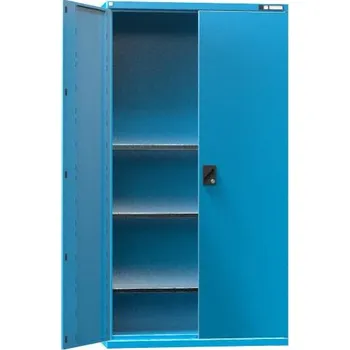 Dílenská skříň, v x š x h: 1950 x 1044 x 405 mm, dveře - dvoukřídlé plné, 3 x police 100 kg, barva modrá RAL5012