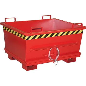 Přepravník Kónický přepravník s výklopným dnem, objem 500 l, nosnost 1000 kg, d x š x v: 1040 x 1200 x 715 mm, barva červená RAL3000