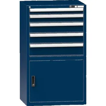Zásuvková dílenská skříňka, v x š x h: 1215 x 731 x 630 mm, 5 x zásuvka, 1 x skříňka, barva tmavě modrá RAL5010