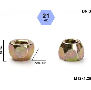 Matice na kolo Kolová matice M12x1,25 kužel otevřená, klíč 21, DNIS, výška 16 mm