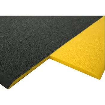 Průmyslová podlahová rohož Orthomat, metráž 0,9 x bm, černá se žlutými okraji, s oblázkovým povrchem