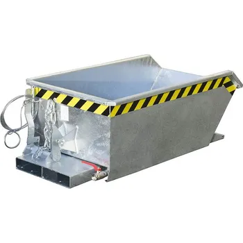 Přepravník Nízký výklopný přepravník se sítkem, výpustný kohout, objem 230 l, nosnost 750 kg, d x š x v: 1385x680x450 mm, žárově zinkovaná