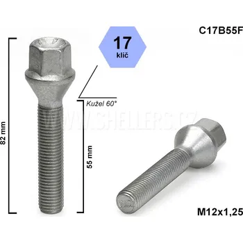Šroubek na kolo Kolový šroub M12x1,25x55 kužel, klíč 17, C17B55F, výška 82 mm