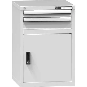 Dílenská skříňka KOMBI, v x š x h: 840 x 578 x 630 mm, 1 x dvířka, 2 x zásuvka, barva šedá RAL7035