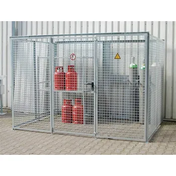 Klec na plynové lahve, bez střechy, jednokřídlé dveře, max. lahví 104 x Ø 230 mm, d x š x v: 3100x2100x2070 mm, žárově zinkované