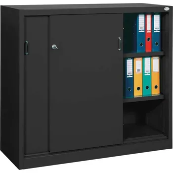 Kovová skříň s posuvnými dveřmi, v x š x h: 1040 x 1200 x 435 mm, barva černá RAL9005 / černá RAL9005