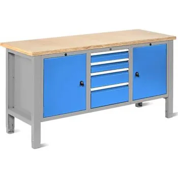 Dílenský stůl Dílenský stůl TECHNO Light, šířka 1765 mm, 4 zásuvky, 2 skříňky, barva šedá RAL7035/modrá RAL5012.
