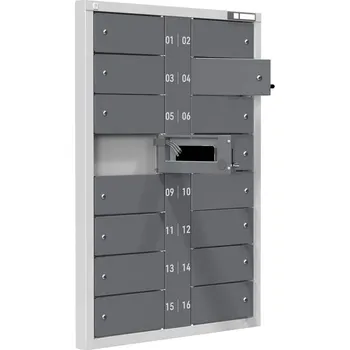 Skříň na dobíjení mobilních telefonů, 16 boxů, cylindrické zámky, v x š x h: 1155x830x57 mm, šedá RAL7035/antracit RAL7016