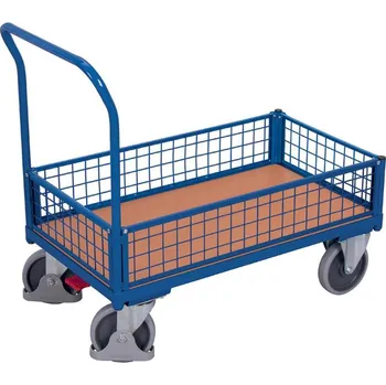 Plošinový vozík Plošinový vozík VARIOfit s 4 nízkými, výsuvnými bočnicemi s drátěnou výplní, 1000 x 700 mm, nosnost 500 kg