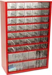 Ukládací skříňka se zásuvkami 306 x 155 x 460 mm, červená, 39 zásuvek